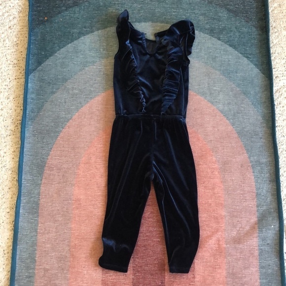Cat & Jack Royal Blue Velor Ruffled Jumpsuit - Picture 6 of 8